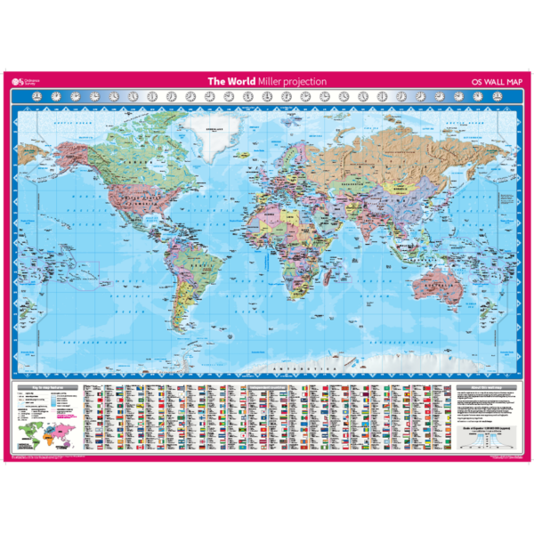 Ordnance Survey The World - Miller projection wall map