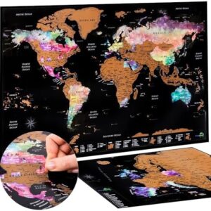 Scratch Off World Map + BONUS Map of Europe | Detailed World Map Poster - Scratch Off Map in Watercolour | Scratch Off Map of The World Wall Art with Accessories Kit & Travel Gift Tube