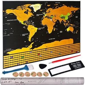 BSTMOME Scratch Off World Map with Flags, World Map Wall Art, World Map Poster, Scratch Art Map of The World, Travel Gifts, World Atlas Wall Decor for Room - 82.5X59.5CM