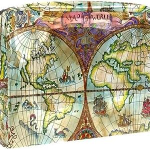 Vintage World Atlas Map Pirate Adventures Pattern Travel Makeup Bag PVC Cosmetic Bag Toiletry Bag for Women and Girls
